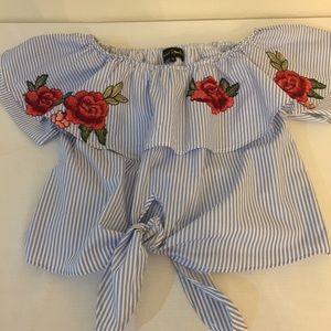 World Together  blue/white striped crop top size S